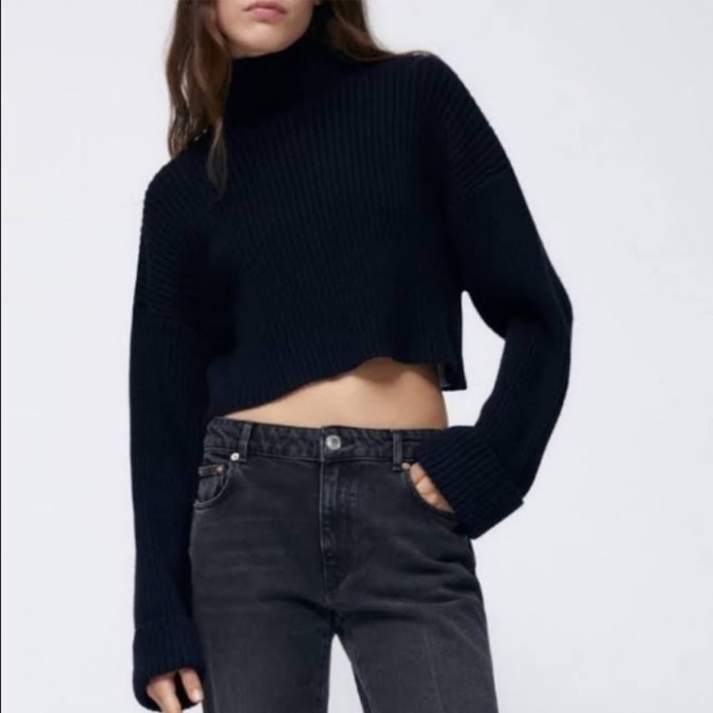ZARA cropped ribbed mock neck sweater